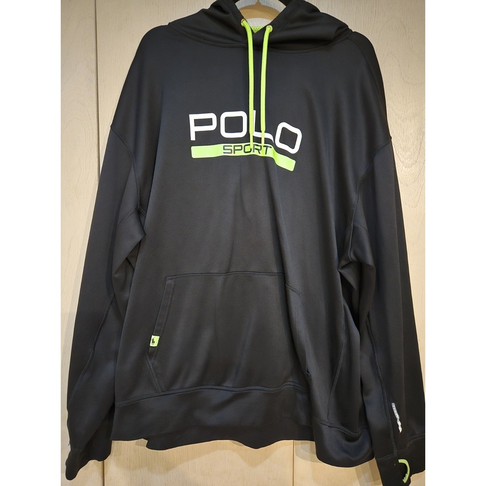 Polo Sport Ralph Lauren ThermoVent Hoodie Mens XL Black Neon Green Performance